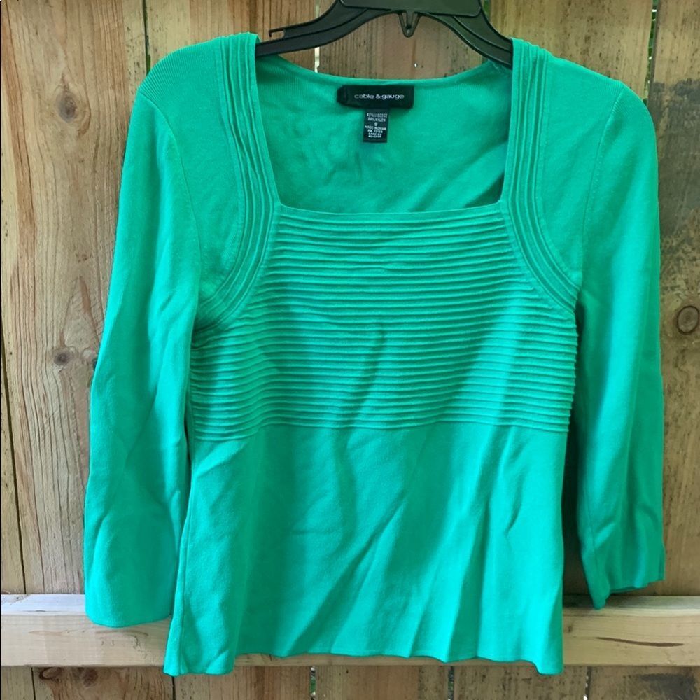 Cable & Gauge Green Ribbed 3/4 Sleeve Blouse